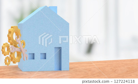 The Blue House and Gear for  fix or repair concept 3d Rendering. 127224118