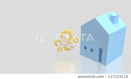 The Blue House and Gear for fix or repair concept 3d Rendering. The Blue House and Gear for fix or repair concept 3d Rendering. 127224119