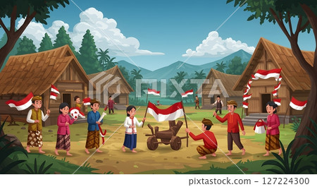 Traditional Village Celebration with Colorful Decorations and Community Unity 127224300