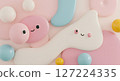 Playful 3D Abstract Scene with Cute Character Elements in Pastel Colors 127224335