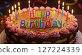 Colorful Birthday Celebration with Cakes, Candles, Balloons, and Decorations 127224339