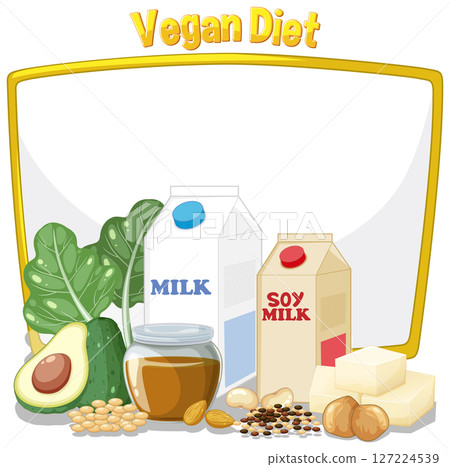 Vegan Diet Essentials Vector Illustration 127224539