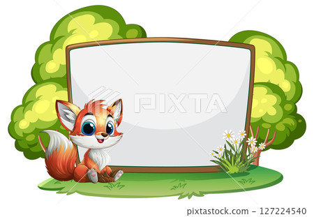 Cute Fox with Blank Signboard Cute Fox with Blank Signboard 127224540