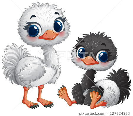 Adorable Baby Ostriches in Cartoon Style Adorable Baby Ostriches in Cartoon Style 127224553