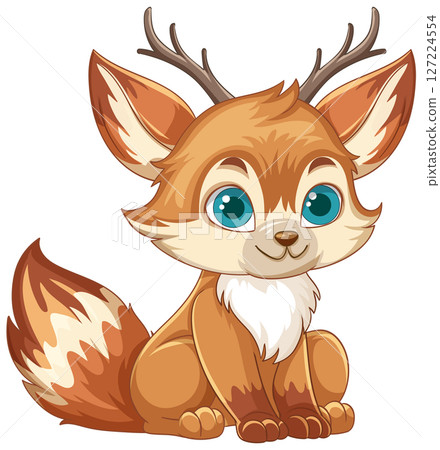 Cute Fantasy Creature with Antlers and Big Eyes 127224554