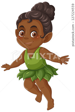 Charming Fairy in Green Leaf Dress Illustration Charming Fairy in Green Leaf Dress Illustration 127224559