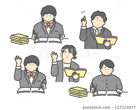 Male and female teachers teaching, male and female students studying, illustration set Male and female teachers teaching, male and female students studying, illustration set 127224877
