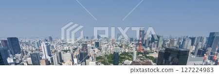 A spectacular panoramic view of Tokyo cityscape shining with fresh greenery 127224983