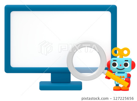 帶有放大鏡和電腦螢幕的機器人 127225656