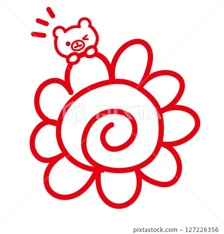 Hand-drawn flower circle and bear Hand-drawn flower circle and bear 127226356