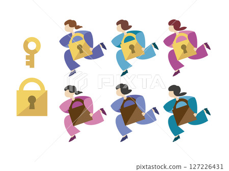 Business woman security commuting icon set Business woman security commuting icon set 127226431