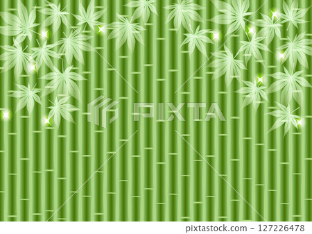 竹子和綠色楓葉，背景，插圖，可愛，日式風格 127226478