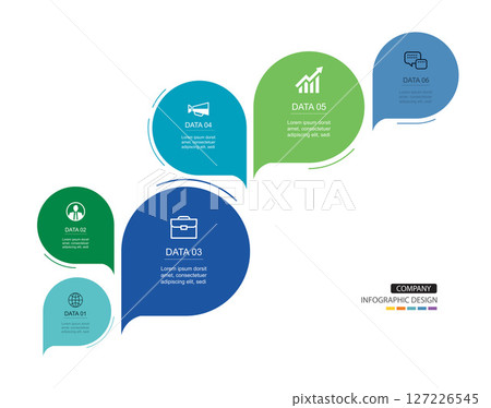 Infographics speech bubbles timeline with 6 number data template. Illustration abstract background. 127226545