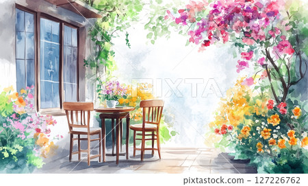 Watercolor painting of a stylish cafeteria (Generative AI) 127226762