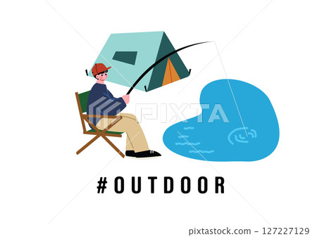 一名男子在營地釣魚 一名男子在營地釣魚 127227129