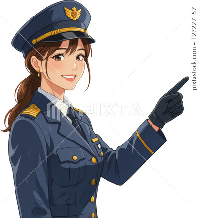 A smiling female station attendant pointing on a transparent background A smiling female station attendant pointing on a transparent background 127227157