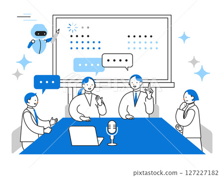 Men and women using AI, simple illustrations that can be used to solve people's problems, automatic meeting minutes generation with AI 127227182