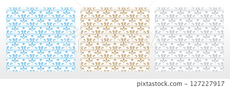 Collection of flower geometric patterns. Seamless vector backgrounds. Colored ornaments. Ornament for fabric, wallpaper, packaging. Decorative prints 127227917