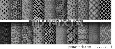 Geometric set of seamless black and gray patterns. Simple vector graphics 127227921