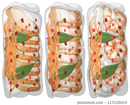 Colorful Asian Food Vector Illustration Trio 127228024