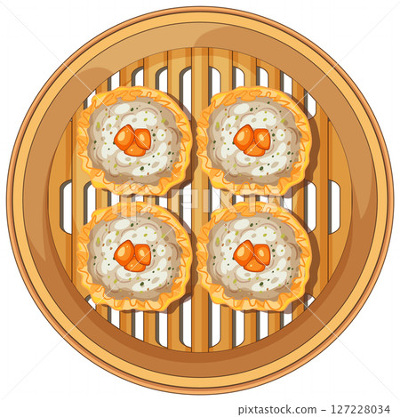 Steamed Dim Sum in Bamboo Basket Illustration Steamed Dim Sum in Bamboo Basket Illustration 127228034