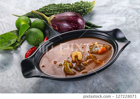 Spicy and Sour Soup with Prawns 127228071