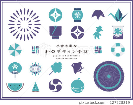 夏季手繪日式設計元素 127228219