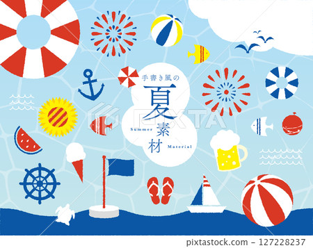 Hand-drawn design materials that can be used in summer 127228237