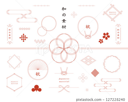 A set of Japanese design ornaments and frames made of lines 127228240