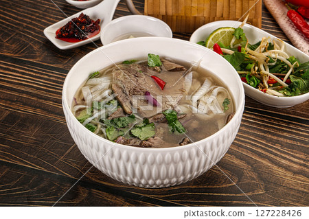Vietnamese Pho Bo soup with beef and noodles Vietnamese Pho Bo soup with beef and noodles 127228426