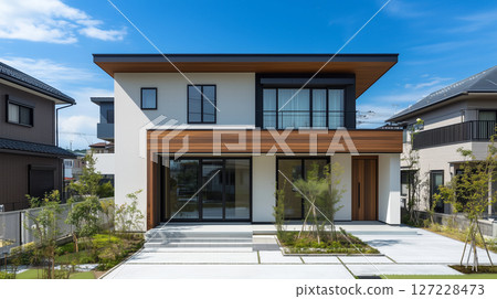 Simple Japanese two-storey house, detached house, white 127228473
