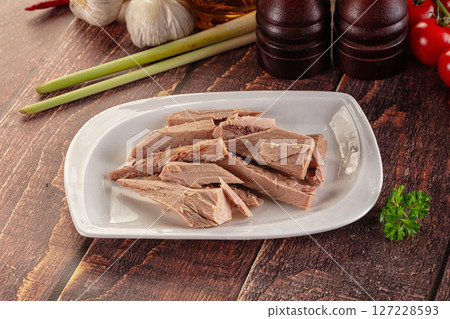 Canned tuna fish fillet pieces Canned tuna fish fillet pieces 127228593