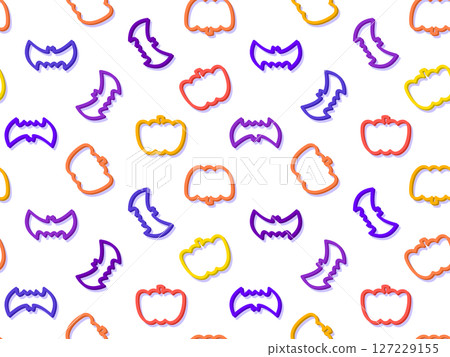Simple cut-out style pumpkin and bat transparent seamless background 127229155