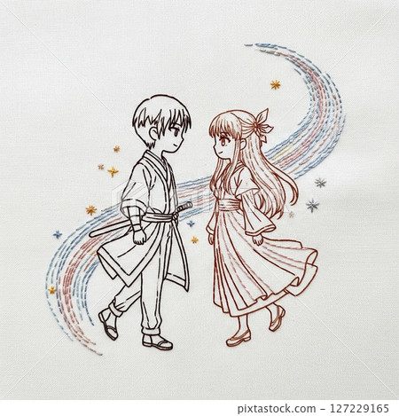 [刺繡風格]七夕插畫 127229165
