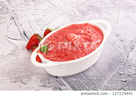 Strawberry soup with strachatella cheese Strawberry soup with strachatella cheese 127229441