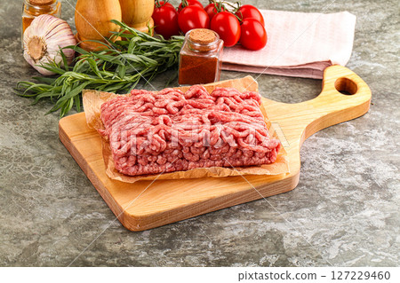 Raw uncooked red minced meat 127229460