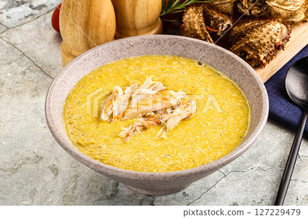 Corn cream soup with crab 127229479