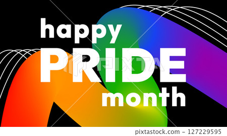 Happy Pride Month Banner with Rainbow Ribbon 127229595