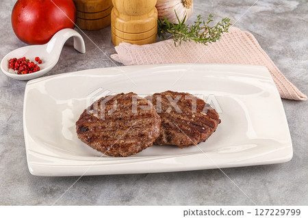 Grilled beef burger cutlet minced meat 127229799