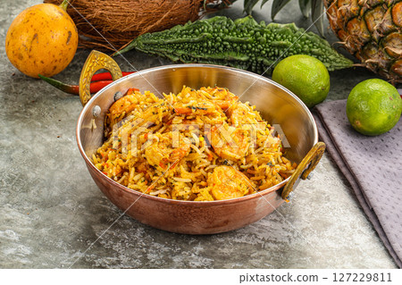 Indian cuisine - Biryani rice with prawn 127229811