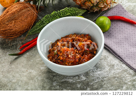 Asian cuisine - Chicken Manchurian with gravy 127229812