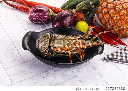Raw wild fresh spiny lobster Raw wild fresh spiny lobster 127229888