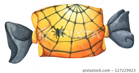Watercolor Cute Halloween Wrapped Candy. Confectionery for Holiday Packaging and Party Decor. Trick or Treat Candy Illustration. Watercolor Cute Halloween Wrapped Candy. Confectionery for Holiday Packaging and Party Decor. Trick or Treat Candy Illustration. 127229923