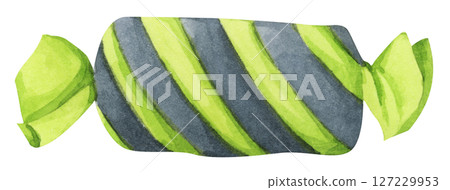 Watercolor Cute Halloween Wrapped Candy. Confectionery for Holiday Packaging and Party Decor. Trick or Treat Candy Illustration. 127229953