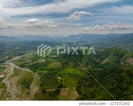 Mountain with rainforest and wetlands. Agricultural land in the highlands. Mindanao, Philippines. 127231262