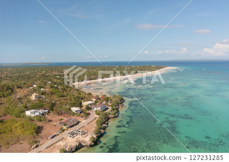 Bantayan Island with tourist destination. Beaches with white sands and corals reefs. Cebu, Philippines. 127231285