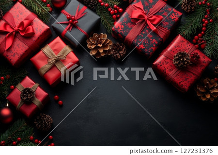 Gift Box With Golden Ribbon Bow 127231376