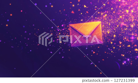 Purple envelope with bright yellow envelope on top on a white background 127231399
