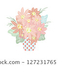 花瓶裡的彩色花朵和葉子 127231765