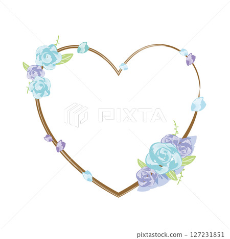 Twig frame decorated with blue and purple roses Twig frame decorated with blue and purple roses 127231851